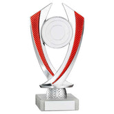 SILVER/RED 'DIAMOND' HOLDER ASSEMBLED ON MARBLE (2in CENTRE) - 6.75in